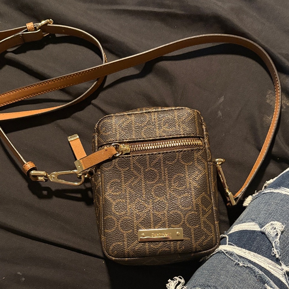 Relic Brown Tan Monogram Crossbody Phone Pouch